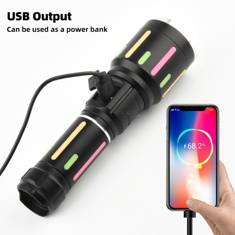고출력 백색광 형광 손전등 충전식 줌 가능 장거리 토치 - Outdoor Power Lights 리뷰 및 가격