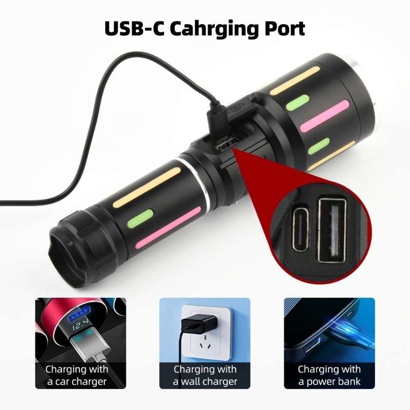 고출력 백색광 형광 손전등 충전식 줌 가능 장거리 토치 - Outdoor Power Lights 리뷰 및 가격