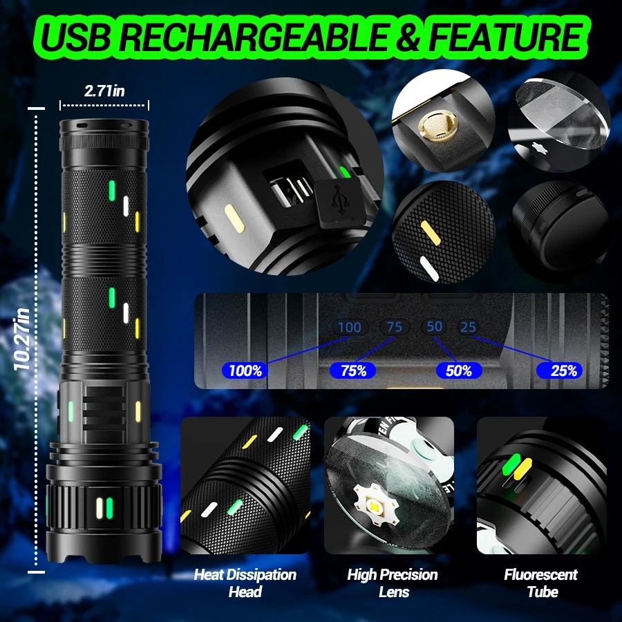 고출력 장거리 전술 토치 LED 손전등, USB 충전식 - Outdoor Usb Power Strip 리뷰 및 가격